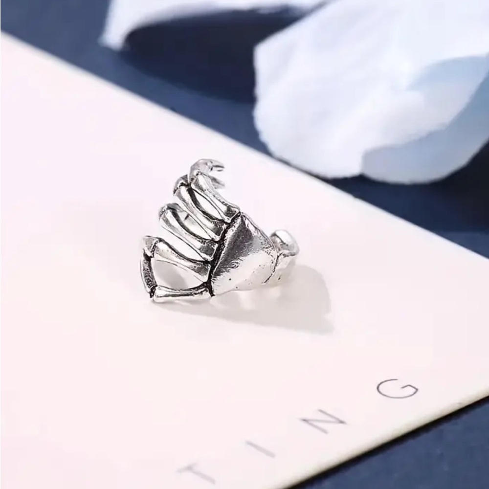 Sterling Silver Skeleton Hand Ear Cuff - Silver - Picture 5 of 7